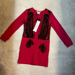 little marc jacobs dress with printed vest and mittens